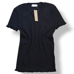 J.CREW Ruffle trim T-shirt TENCEL Lyocell Black Size XSmall Black Retail $98